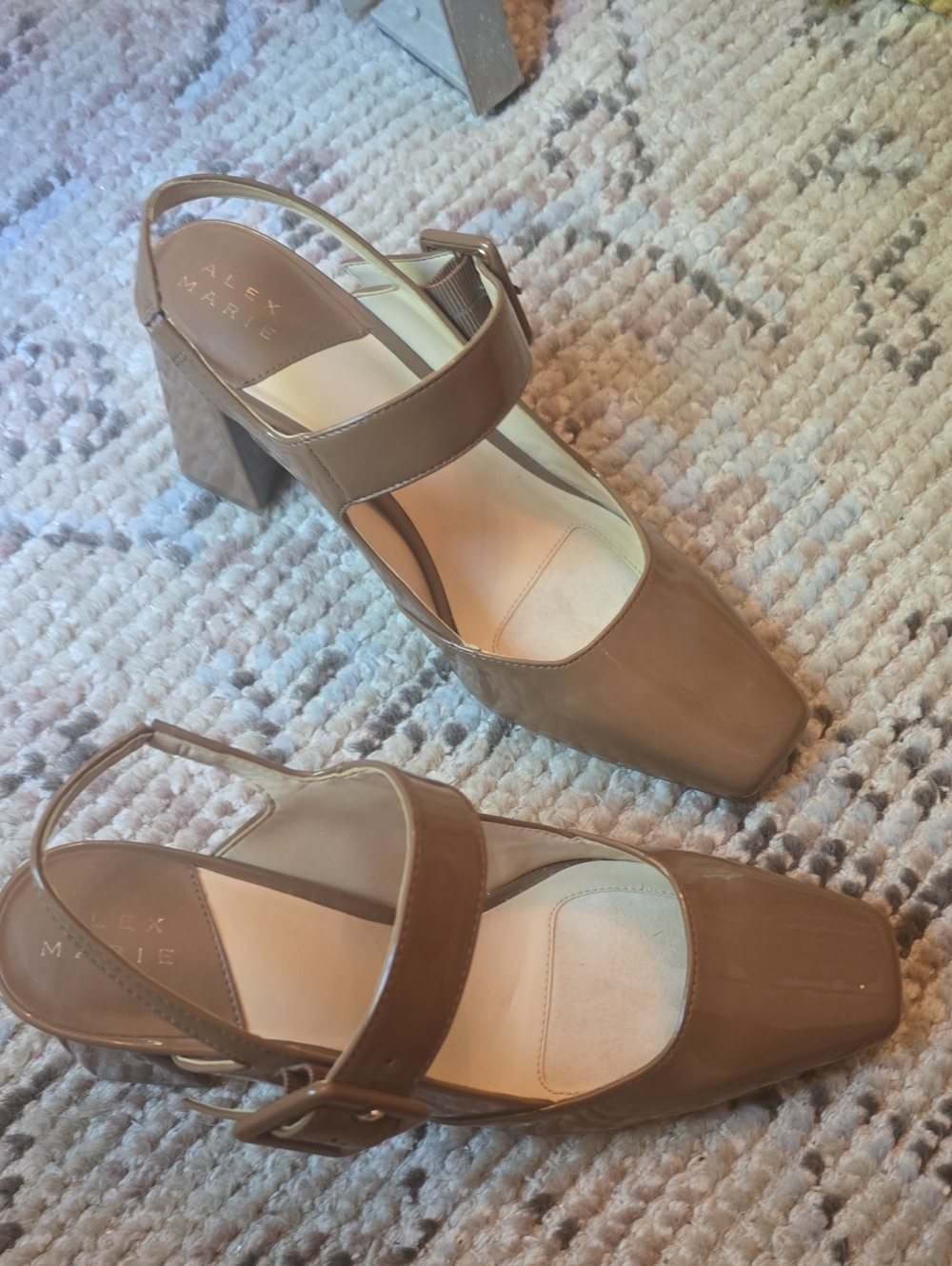 Alex Marie Taupe Patent Slingback Block Heel Mary Jane